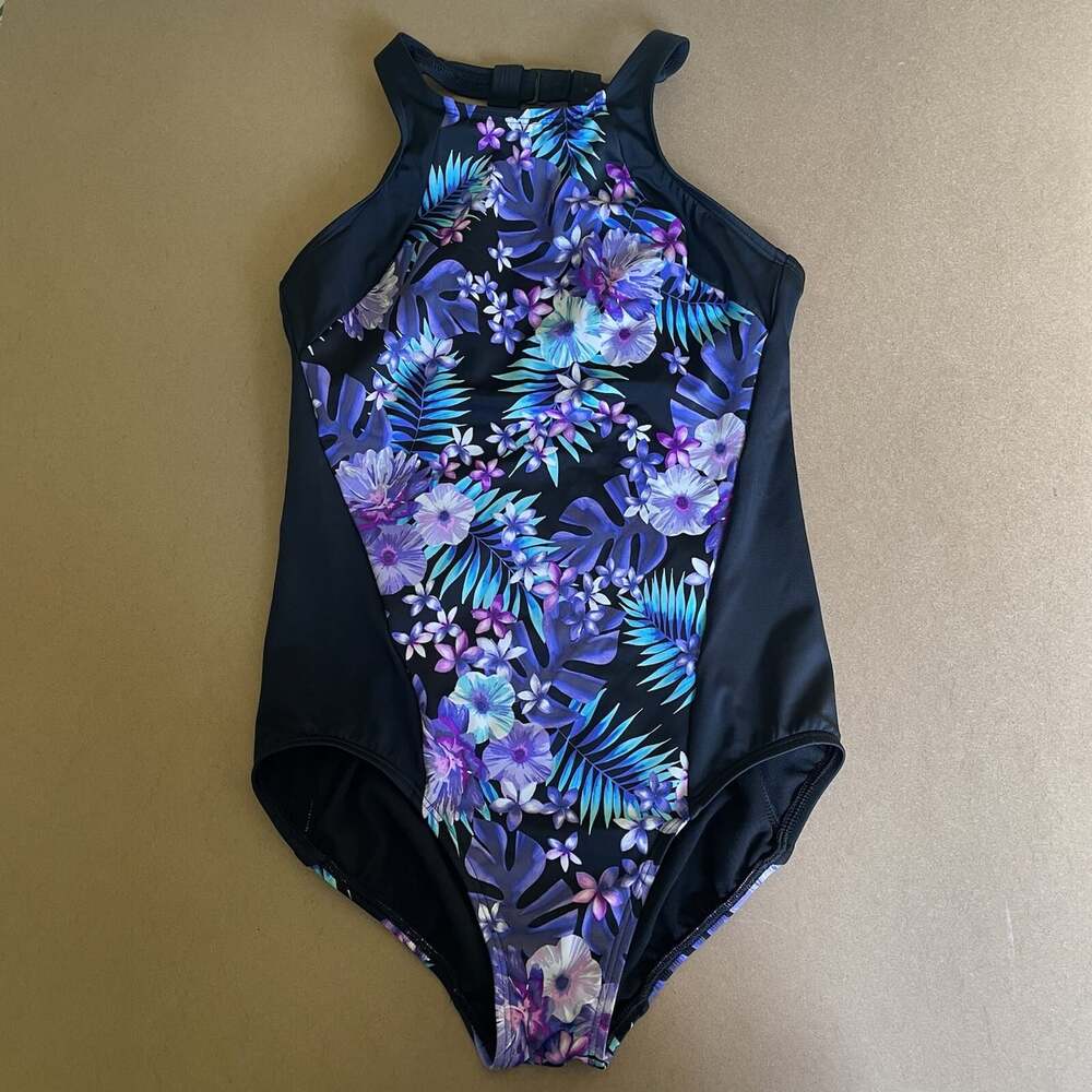 Lands’ End High Neck Floral One-Piece Swimsuit Size 6